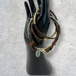 LIZZY JAMES ADDISON BRAIDED LEATHER WRAP BRACELET IN GOLD & SILVER